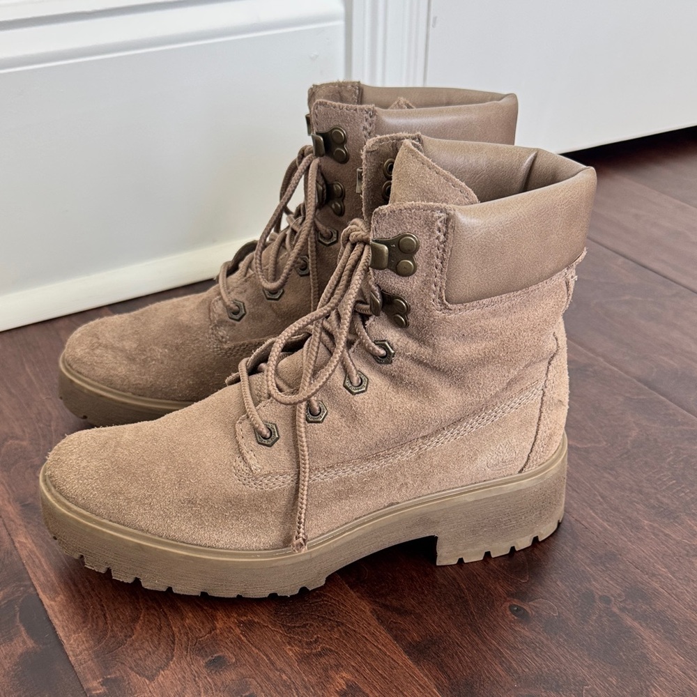 Timberland Women’s Suede Leather Boots Tan Neutral Taupe Size 7.5, Hiking